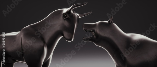 Fotomural Dark iron Bull and angry Bear closeup - 3D illustration