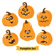 © a_compot - Halloween funny Pumpkin vector icons set. Simple flat style design. Halloween Pumpkin vector. Pumpkin head. Vector illustration. Child cartoon pumpkin