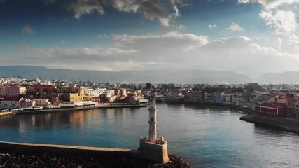 Wall Mural - Lighthouse and port of Chania city