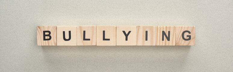 Wall Mural - panoramic shot of wooden blocks with bullying lettering on grey background
