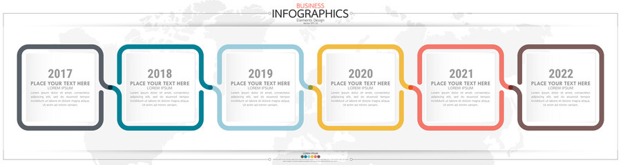 Fototapete - nfographic business horizontal timeline steps process chart template. Vector modern banner used for presentation and workflow layout diagram, web design. Abstract elements of graph options.