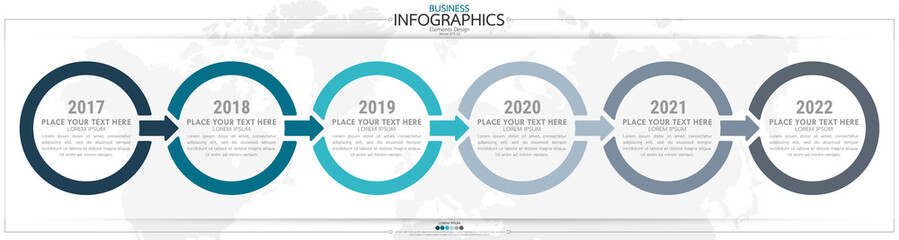 Poster - nfographic business horizontal timeline steps process chart template. Vector modern banner used for presentation and workflow layout diagram, web design. Abstract elements of graph options.