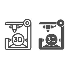 Poster - 3D printer line and glyph icon. 3D print vector illustration isolated on white. 3d future technology outline style design, designed for web and app. Eps 10.
