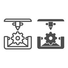 Poster - Cogwheel 3d printing line and glyph icon. 3d printing mechanics vector illustration isolated on white. Gear 3d print process outline style design, designed for web and app. Eps 10.