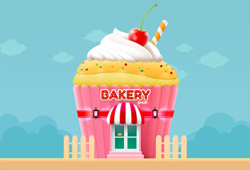 bakery cake shop store building front vector illustration