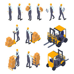 Poster - Warehouse Man Sign 3d Icon Set Isometric View. Vector