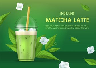 Canvas Print - Realistic 3d Detailed Instant Matcha Latte Ad Concept Card Background. Vector