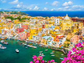 Wall Mural - Landscape with colorful houses on Procida island, Italy