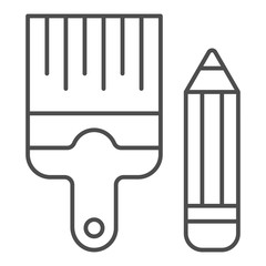 Poster - Pencil and brush thin line icon. Drawing tools vector illustration isolated on white. Paint and draw outline style design, designed for web and app. Eps 10.