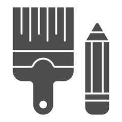 Poster - Pencil and brush solid icon. Drawing tools vector illustration isolated on white. Paint and draw glyph style design, designed for web and app. Eps 10.