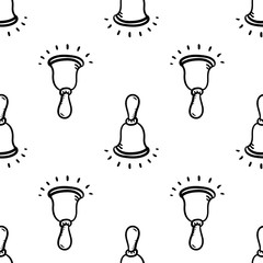 Wall Mural - Handdrawn seamless pattern bell doodle icon. Hand drawn black sketch. Sign symbol. Decoration element. White background. Isolated. Flat design. Vector illustration