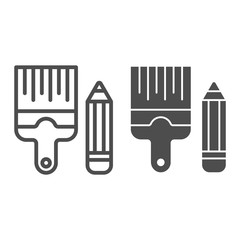 Poster - Pencil and brush line and glyph icon. Drawing tools vector illustration isolated on white. Paint and draw outline style design, designed for web and app. Eps 10.