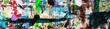 Fototapeta Młodzieżowe - Abstract art with splashes of multicolor paint; as a fun; creative & inspirational background texture - in long panorama / banner.