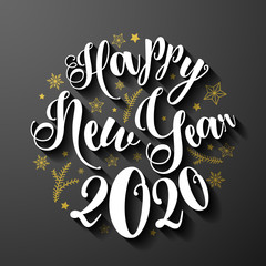 Wall Mural - happy new year 2020 january lettering background vector card with fir