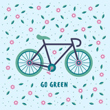 Fototapeta Boho - Go green, bicycle on a floral background. Environmental conservation concept.