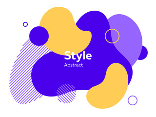 Fototapete - Blue and yellow abstract elements. Hatched shapes, circles, layers, dynamical forms with text sample. Vector illustration for banner, poster, label, flyer design