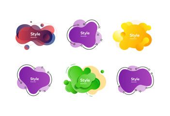 Fototapete - Colorful abstract strokes set. Modern liquid shapes and lines with sample text. Trendy minimal templates for presentations, flyers, apps and websites. Vector illustration