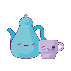 Sticker - cute teapot with cup kawaii style