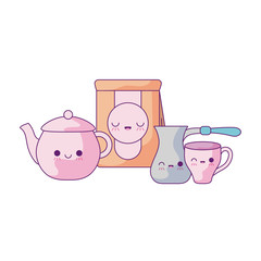 Sticker - set cute teapot with icons kawaii style