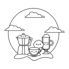 Poster - teapot with set of food kawaii style