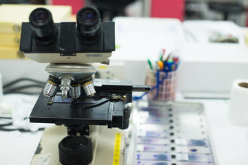 microscope in hospital laboratory. 