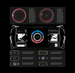 Poster - A set of elements for the design of interfaces for games and movies of the future, a display for outer space. Futuristic vector hud interface screen design. Business vector concept illustration. 