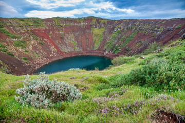 Sticker - Kerio Volcanic crater lake also called Kerid or Kerith in southern Iceland is part of the Golden Circle route