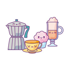 Poster - teapot with set of food kawaii style