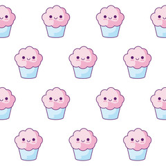 Wall Mural - pattern of delicious cupcakes kawaii style