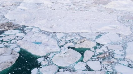 Wall Mural - Climate Change and Global Warming - Icebergs drone aerial video top view. Icebergs from melting glacier in icefjord in Ilulissat, Greenland. Arctic nature ice landscape in Unesco World Heritage Site.