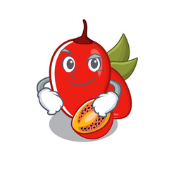 Sticker - Smirking tamarillo betaceum grows in cartoon tree