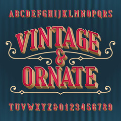 Poster - Vintage and ornate alphabet font. 3D effect letters and numbers. Vector typeface for your typography design.