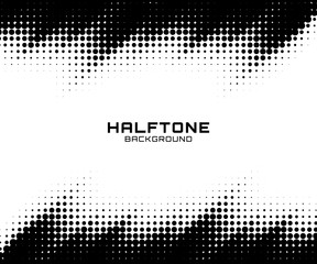 Halftone dots gradient pattern texture horizontal background. Frame using halftone circle zigzag grunge pattern for design of posters, flyers, brochures, covers. Vector zigzag spotted illustration.