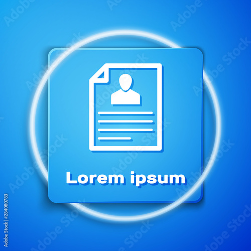 White Resume Icon Isolated On Blue Background Cv Application Searching Professional Staff Analyzing Personnel Resume Blue Square Button Vector Illustration Stock Vector Adobe Stock