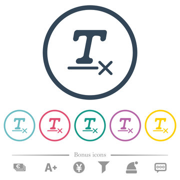 Clear text format flat color icons in round outlines