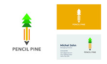 Minimalist Flat Pencil Pine Logo. This Logo Icon Incorporate With Pencil And Pine Tree In The Creative Way.