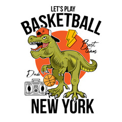 t-rex play basketball print design