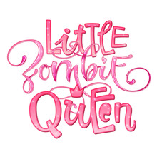 Zombie Princess Quote. Hand Drawn Modern Calligraphy Halloween Party Lettering Logo Phrase. Glossy Sparkle Pink, Gold Foil Effect Elements.