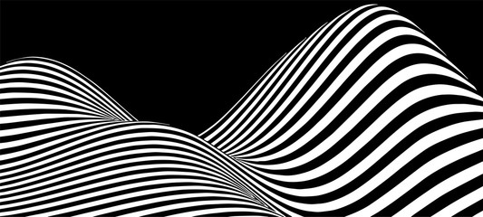 Aufkleber - Black and white abstract wave. Optical illusion. Twisted vector illustration.