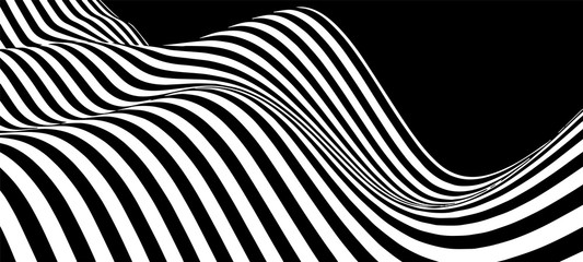 Aufkleber - Black and white abstract wave. Optical illusion. Twisted vector illustration.