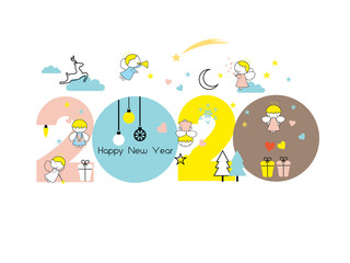 Happy New Year 2020. Vector illustration concept for background, greeting card. Website, mobile website and social media banner. Party invitation card and other marketing material