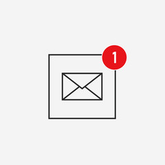 Poster - vector icon with envelope with a top notice in the form of a red circle with a number and gray backg