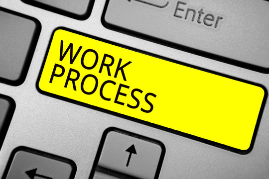 Handwriting text writing Work Process. Concept meaning Standard procedures how to handle a particular job rules system Ashy computer keyboard with yellow button black color texts