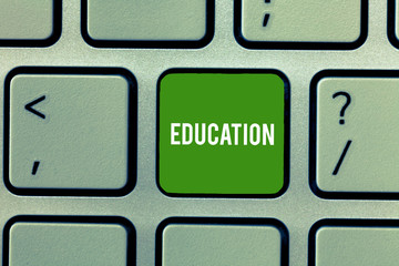 Poster - Conceptual hand writing showing Education. Business photo showcasing receiving or giving systematic instruction especially school Keyboard Intention to create computer message keypad idea