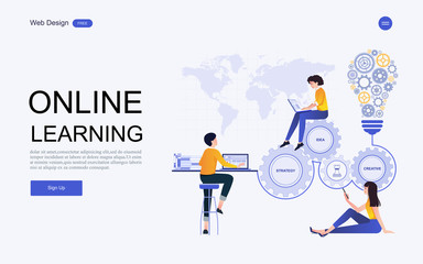 Wall Mural - Modern flat design concept of education for website banner and landing page template.Online education, training and courses, learning. Vector illustration.