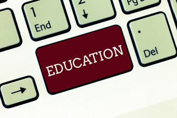 Poster - Handwriting text Education. Concept meaning receiving or giving systematic instruction especially school Keyboard key Intention to create computer message, pressing keypad idea
