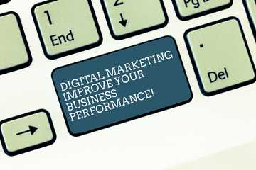 Fototapete - Word writing text Digital Marketing Improve Your Business Perforanalysisce. Business concept for Social network ads Keyboard key Intention to create computer message, pressing keypad idea