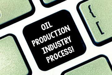 Poster - Conceptual hand writing showing Oil Production Industry Process. Business photo text Petroleum company industrial processing Keyboard key Intention to create computer message idea