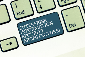 Word writing text Enterprise Information Security Architecture. Business concept for Safety technology protection Keyboard key Intention to create computer message, pressing keypad idea