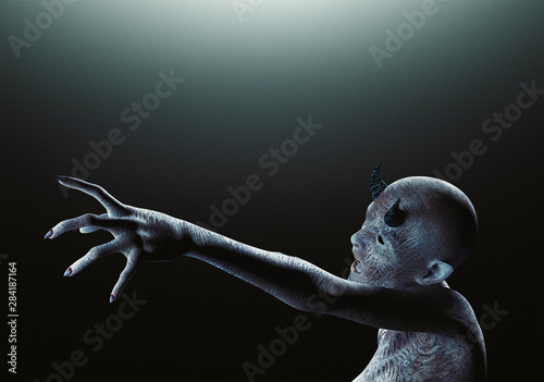 Cuadros en Lienzo Creature from another planet, weird creature or zombie, 3d rendering